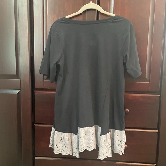 LOGO by Lori Goldstein Cotton Modal Elbow Sleeve Eyelet Hem Top - Picture 8 of 8